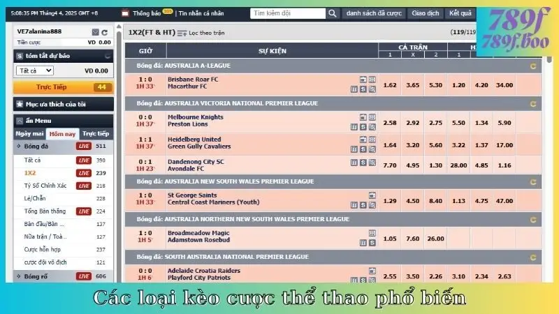 Các loại kèo cược thể thao phổ biến