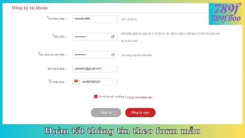 Hoàn tất thông tin theo form mẫu