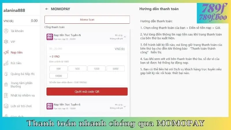 Thanh toán nhanh chóng qua MOMOPAY
